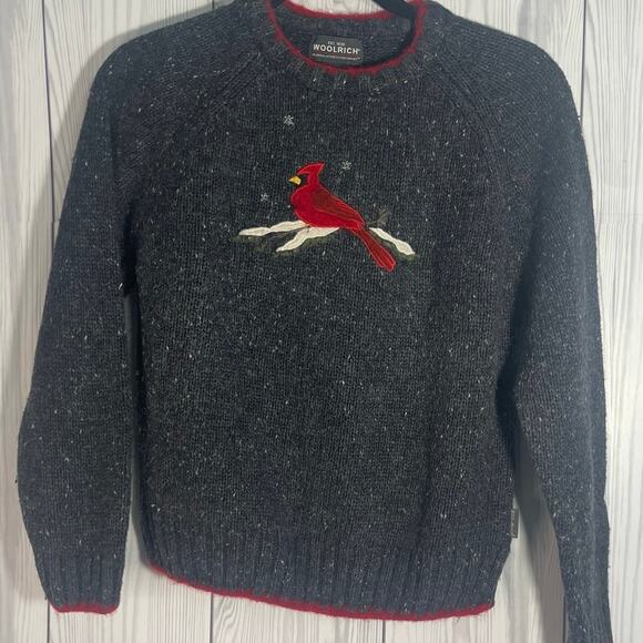 Woolrich Gray Cardinal VA Bird Embroidered Ramie Wool Women's Size Small R1 - Picture 1 of 9